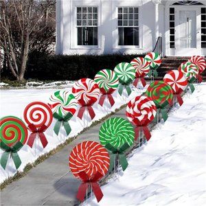Christmas Outdoor Yard Signs Peppermint Corrugated with Stakes Waterproof  (15)